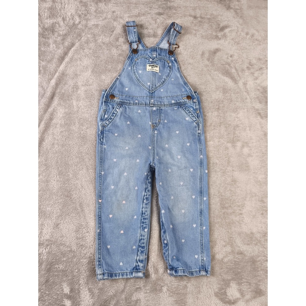 OshKosh B'gosh Overalls 24M Toddler Girls Denim Hearts Vestbak